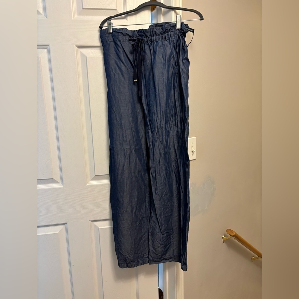 Emporio Armani Women’s Soft Denim Blue Wide Leg Pants With Drawstring Size 8